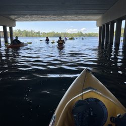 Wahoo! Adventures - Under the bridge, kayaking from Lake Gervais to Lake Keller