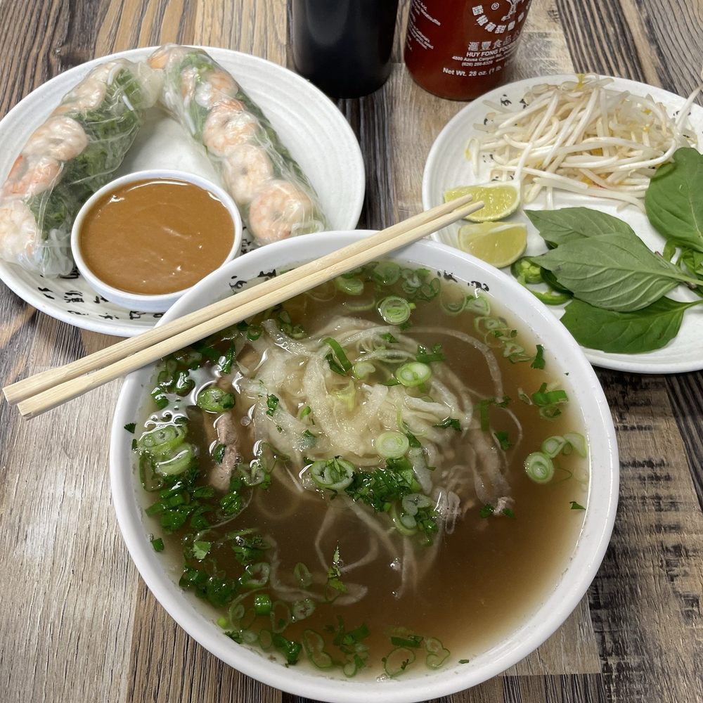 Wok & Pho - Small steak pho with toppings. Fresh spring rolls with shrimp and peanut sauce - Vietnamese Near Me - Milton, Washington Wok & Pho - Small steak pho with toppings. Fresh spring rolls with shrimp and peanut sauce - Vietnamese Near Me - Milton, Washington