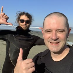 Tofino Surf School - Keane (best instructor ever) and me in the foreground.