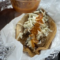 Watery sauce and no jerk chicken in the jerk chicken taco!