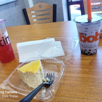 It's Boba Time - Downey - L-R: Hibiscus ice tea, Mango "Crepe" and Taro milk tea with Boba. Their "Crepe" are cheese cakes. - Bubble Tea Near Me - Downey, California It's Boba Time - Downey - L-R: Hibiscus ice tea, Mango "Crepe" and Taro milk tea with Boba. Their "Crepe" are cheese cakes. - Bubble Tea Near Me - Downey, California