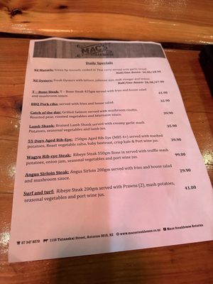 Menu photo 1 Mac's Steak House Rotorua, BOP