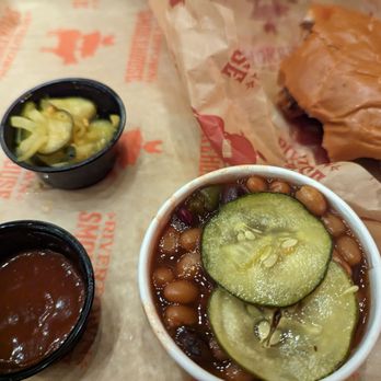 Silver Dollar City - Barbecue sandwich, BBQ beans, pickles, and BBQ sauce - Amusement Parks Near Me - Branson, Missouri Silver Dollar City - Barbecue sandwich, BBQ beans, pickles, and BBQ sauce - Amusement Parks Near Me - Branson, Missouri