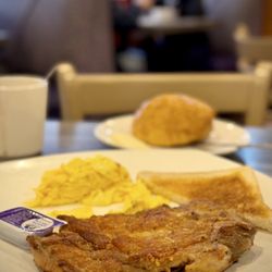 Chicken steak with scrambled egg