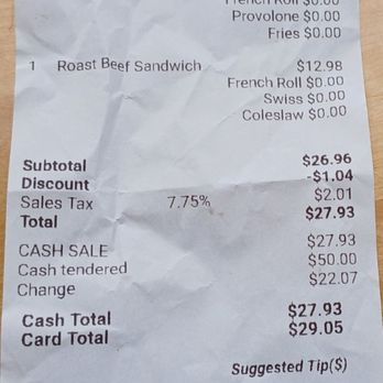 Tip Top Meats - Receipt for two Sandwiches - Meat Shops Near Me - Carlsbad, California Tip Top Meats - Receipt for two Sandwiches - Meat Shops Near Me - Carlsbad, California