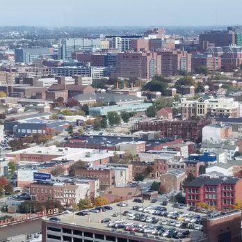 Top of the World - View of Shot Tower and Johns Hopkins Hospital - Observatories Near Me - Baltimore, Maryland