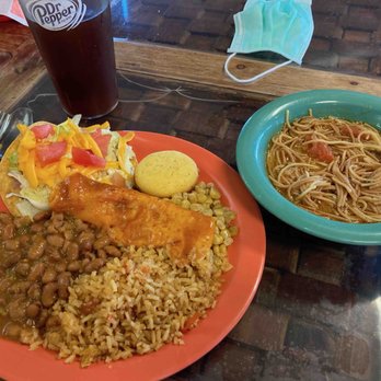 El Patio Del Rio - Buffet Stop #2: regular beans, rice, another enchilada, a mini-corn bread, another open taco, and a bowl of fideo. - Buffets Near Me - Del Rio, Texas El Patio Del Rio - Buffet Stop #2: regular beans, rice, another enchilada, a mini-corn bread, another open taco, and a bowl of fideo. - Buffets Near Me - Del Rio, Texas
