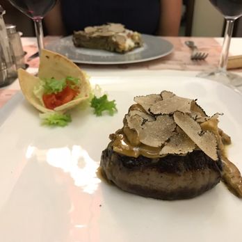 Osteria Barberini - Truffle Steak - Medium well. Steak melted in your mouth. Only came with the meat, would recommend addition side dishes or veggies -€24 - Seafood Near Me - Rome, RM Osteria Barberini - Truffle Steak - Medium well. Steak melted in your mouth. Only came with the meat, would recommend addition side dishes or veggies -€24 - Seafood Near Me - Rome, RM