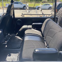 Pieced on Earth - There was a substantial rip in the center of the seat. They repaired it by adding the matching vinyl strip. I'm very happy with the results.