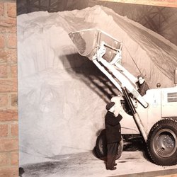 All time photo showing salt being piled up inside
