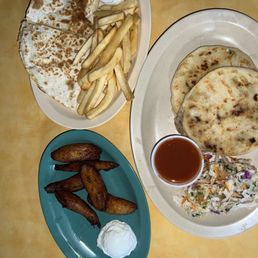 Quesadilla with Meat Pupusa with 2 Ingredients Side Fried Plantain Quesadilla with Meat Pupusa with 2 Ingredients Side Fried Plantain