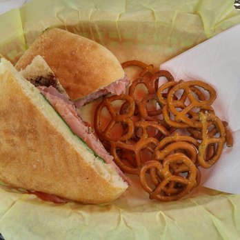 Rail Side Cafe - Prosciutto sandwich with special pretzels - Coffee & Tea Near Me - San Dimas, California Rail Side Cafe - Prosciutto sandwich with special pretzels - Coffee & Tea Near Me - San Dimas, California