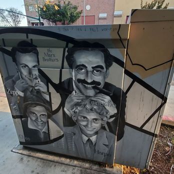 Hayward Mural Arts Program - Utility box artwork (Silent Films - Slapstick Comedy) - Public Art Near Me - Hayward, California Hayward Mural Arts Program - Utility box artwork (Silent Films - Slapstick Comedy) - Public Art Near Me - Hayward, California