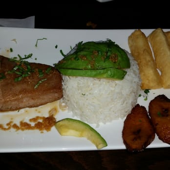 Latitude Zero - Albacore a la Parrilla o LA Plancha - grilled albacore tuna steak, rice, avocado, soy, ginger lime. We had maduros & yucca with it. - Bars Near Me - Bayonne, New Jersey