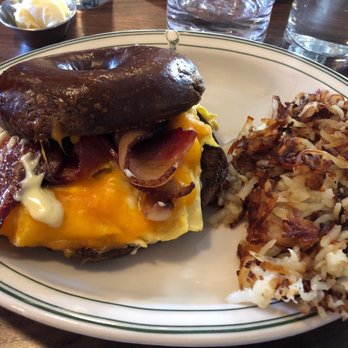 Wendell's - Rosenbergs Bagel Sandwich with hash browns - Breakfast & Brunch Near Me - Denver, Colorado Wendell's - Rosenbergs Bagel Sandwich with hash browns - Breakfast & Brunch Near Me - Denver, Colorado