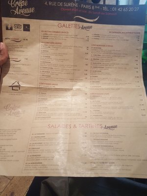 Menu photo 3 Crêpe Avenue Paris, 75 Menu photo 3 Crêpe Avenue Paris, 75