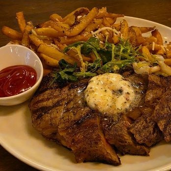 Field-n-Flame Midtown - Grilled steak, garlic parmesan french fries and a small garnish/extra mini salad- October 2026. Good, but didn't expect fries at all - New American Near Me - Sacramento, California