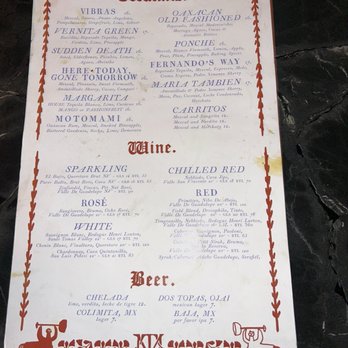 Quixote - Drink menu with good lighting - Mexican Near Me - San Diego, California