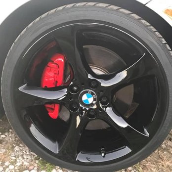 Wheel Tech - BMW Blackout Wheel and Custom Red Calipers - Car Window Tinting Near Me - Clearwater, Florida Wheel Tech - BMW Blackout Wheel and Custom Red Calipers - Car Window Tinting Near Me - Clearwater, Florida