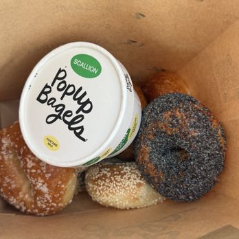 PopUp Bagels - scallion cream cheese, salt bagel, poppy seed bagel, plain bagel, sesame bagel - Bagels Near Me - La Jolla, California