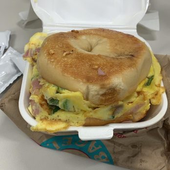 Cafe Fresh Bagel - Western Omelette w/ American cheese on a plain bagel - Bagels Near Me - Norwood, Massachusetts