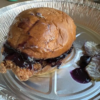 Wrappin Chicken - Blueberry Chick -a-Lickin Sandwhich topped with blueberry sauce - Wraps Near Me - Brentwood, California Wrappin Chicken - Blueberry Chick -a-Lickin Sandwhich topped with blueberry sauce - Wraps Near Me - Brentwood, California