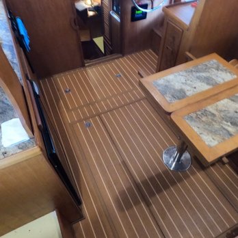 Flooring Perfections - Main cabin floor and dining table (teak and holly, moisture proof, vinyl marine flooring) - Flooring Near Me - Auburn, Washington Flooring Perfections - Main cabin floor and dining table (teak and holly, moisture proof, vinyl marine flooring) - Flooring Near Me - Auburn, Washington