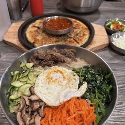 Bibimbap, seafood pancake Bibimbap, seafood pancake