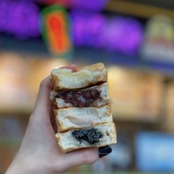 Peanuts - Pinwheel Cake - Custard, Red Bean, Taro and Sesame (Top to Bottom)