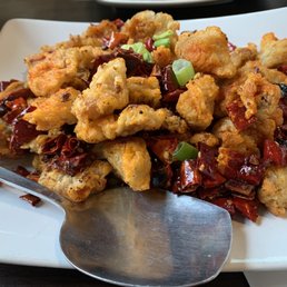 Spicy Chicken w.Chongqing Style (Chicken, dry chili, szechuan pepper). Addictive.