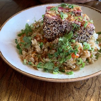 Village Social Kitchen & Bar - I'll Eat It Too: (Hubs' Delicious Rare 'Everything Crusted Tuna' W/ Pineapple Fried Rice & Veggies) - Salad Near Me - Mount Kisco, New York Village Social Kitchen & Bar - I'll Eat It Too: (Hubs' Delicious Rare 'Everything Crusted Tuna' W/ Pineapple Fried Rice & Veggies) - Salad Near Me - Mount Kisco, New York