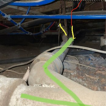 Keithley Plumbing - Marked by new plumber--yellow is old drain, red is new abs, green is the old main. - Plumbing Near Me - Pasadena, California