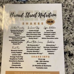 Broad Street Nutrition - Shake menu