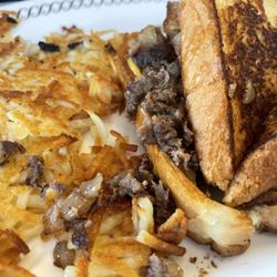 Waffle House - Cheesesteak Melt. Hash Browns