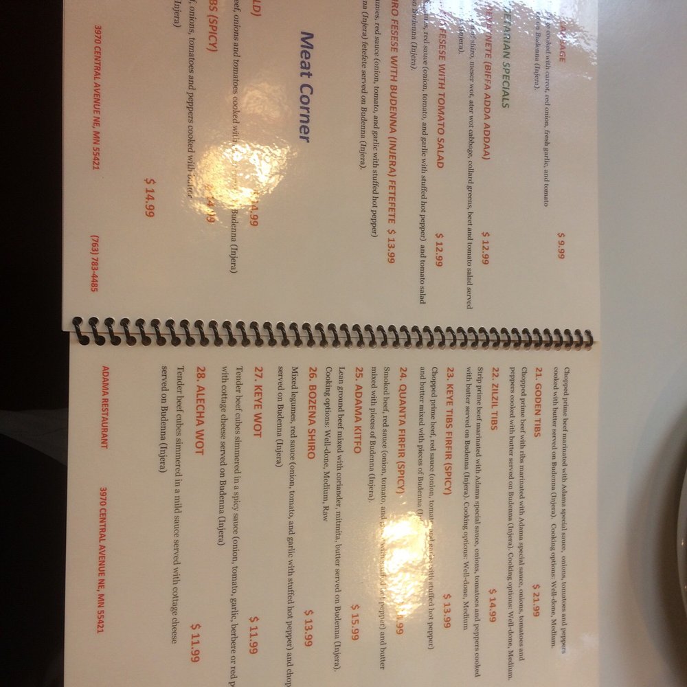 Adama Restaurant - Menu 2 of 4 - Ethiopian Near Me - Columbia Heights, Minnesota