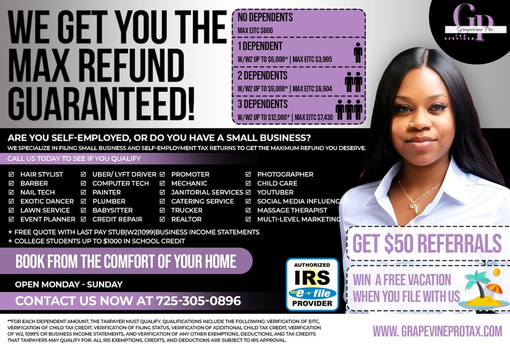 GRAPEVINE PRO TAX SERVICES Enterprise, Nevada Tax Services Phone