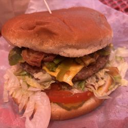 Dandys Charcoal Burgers - Jungle gym, bacon, avocado, green chili cheeseburger with all the fixings