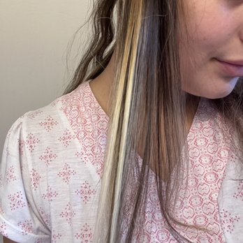 Bob Steele Salon - A line at the top, and it goes into yellow brassy color, then into a white blonde color. - Hair Salons Near Me - Marietta, Georgia