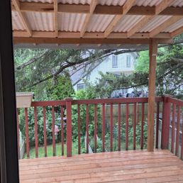 The new cover for our second-floor deck, taken from just inside the sliding door