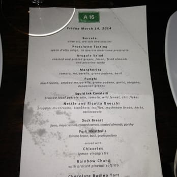 A16 - Special prix fixe menu - Italian Near Me - San Francisco, California A16 - Special prix fixe menu - Italian Near Me - San Francisco, California