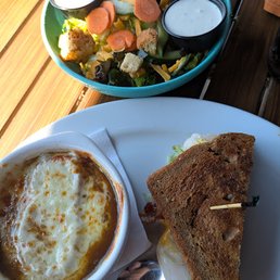 French onion soup, side salad, club sandwich ($16.99)