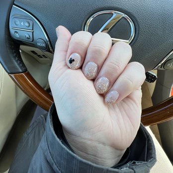 Anna's Nail Salon - Rose gold glitter dip nails with Mickey Mouse design - Nail Salons Near Me - Champaign, Illinois