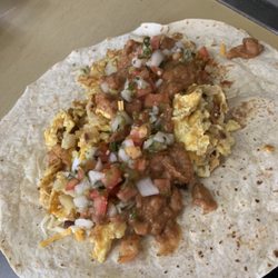 Pete's Blue Chip - About to roll this beautiful Bean and Egg burrito up ... can u say yummy !