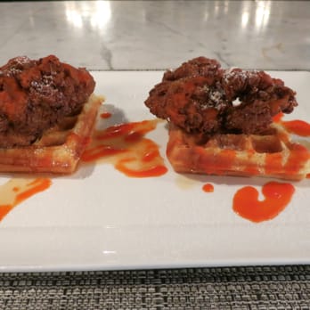 Mercer Hall - Crispy Chicken on Waffle; Yummy.. chicken is so moist inside; this creative combination works really well - Bars Near Me - Stratford, Ontario Mercer Hall - Crispy Chicken on Waffle; Yummy.. chicken is so moist inside; this creative combination works really well - Bars Near Me - Stratford, Ontario