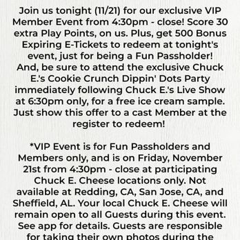 Chuck E. Cheese - VIP Member Event: 11/21/25 - Pizza Near Me - Albuquerque, New Mexico Chuck E. Cheese - VIP Member Event: 11/21/25 - Pizza Near Me - Albuquerque, New Mexico