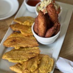 Chez Olga - Plantain, Accra and coleslaw with heat!