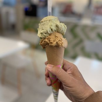 Gelateria Olivier - Photo 10: Double Scoop Cone of Cafe and Pistachio Gelato - Ice Cream & Frozen Yogurt Near Me - Sitges, B Gelateria Olivier - Photo 10: Double Scoop Cone of Cafe and Pistachio Gelato - Ice Cream & Frozen Yogurt Near Me - Sitges, B