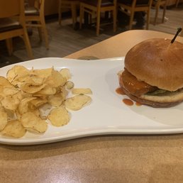 $12.19 for a very small chicken sandwich and a bag of chips. Come on!! $12.19 for a very small chicken sandwich and a bag of chips. Come on!!