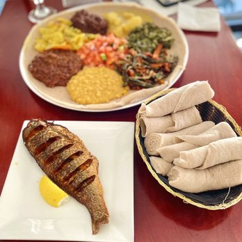 Ethiopic - Veggie combo + fish - Ethiopian Near Me - Washington, DC, District of Columbia