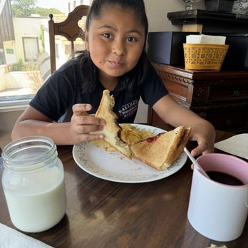 PB&J with Tay - Zoe enjoying her peanut butter and jelly with Nutella sandwich. - Sandwiches Near Me - San Antonio, Texas
